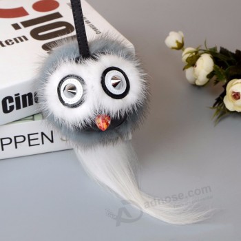 luxury limited edition little monster fluffy pompom real Fox Fur cute keychains women Bag charm Car pendant cute mink Owl Key ring