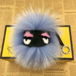 Luxury Cute Little Monster Face cute keychains Fashion Fluffy Fox Fur Pom Pom Keyring Car and For Women Shoulder Bag Pendant Accesory