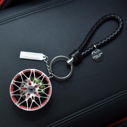 Luxury Aluminium Alloy Car Metal Wheel cute keychains Hub Leather Rope 360 Rotate Disc Brake Wheel Pendant Key Ring Holder Llaveros