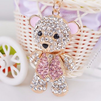 Exquisite Cute Rhinestone Animal Bear KeyChain Key Rings Women Car Purse Charm Pendant Gift Key Holder Chains Trinkets Llaveros