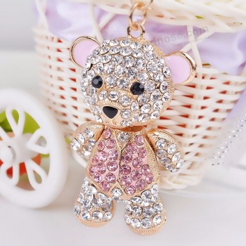 exquisite cute rhinestone animal bear keychain Key rings women Car purse charm pendant gift Key holder chains trinkets llaveros