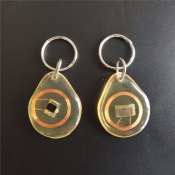 13.56 mhz MF 1 K S50 fm11rf08 F08 NFC trops transparentes de cartão de cola rfid Key Tag Key ring