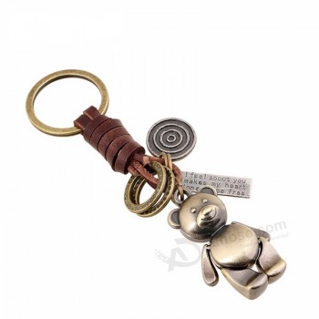 LETAPI 2019 New Brand Punk Rock Vintage Bear Genuine Leather Key Chains key tags for Man Woman