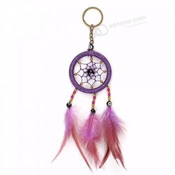 Lucky Eye Dream Catcher Keychain Handmade Feather Charms Bag Key Chain Car Pendant Wall Hanging Evil Eye Jewelry Gifts EY4981
