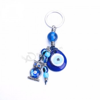 Lucky Eye Blue Evil Eye Glass Keychain Alloy Tassel Owl Key Hamsa Hand Car Keyring For Men Women Kid Jewelry Gifts EY1082