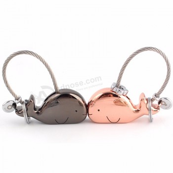 Milesi Fashion Cute Kiss Whale A Couple cute keychains for Lover Women Key Holder Wire Rope Keyring Gift Pendant Chaveiro Llaveros