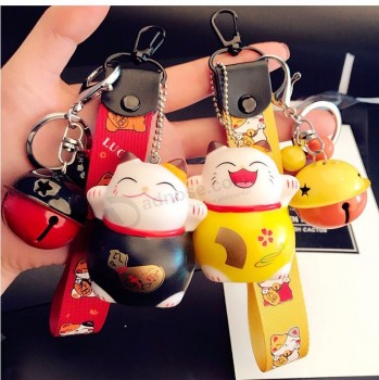 Cartoon Cute Animal Smile Face Lucky Cat cute keychains Braid Belt Bells Key Ring Women Car Bag Charm Key Chains Pendant Trinkets Gift