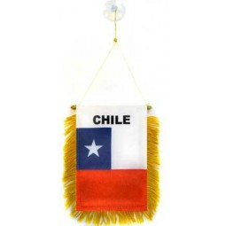 Chile Mini Banner 6'' x 4'' - Chilean Pennant 15 x 10 cm - Mini Banners 4x6 inch Suction Cup Hanger
