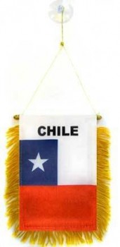 Chile Mini Banner 6'' x 4'' - Chilean Pennant 15 x 10 cm - Mini Banners 4x6 inch Suction Cup Hanger