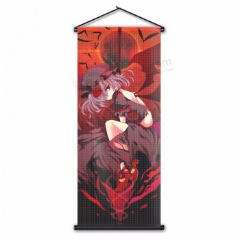 Wholesale Japanese Anime Girl Black Rose Flag Home Decor Hanging Poster Cartoon Red Full Moon Wall Scroll Banner with logo