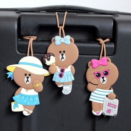 여행 액세서리 만화 실리카 젤 갈색 곰 수하물 태그 여성 휴대용 라벨 가방 ID 주소 홀더 수하물 탑승