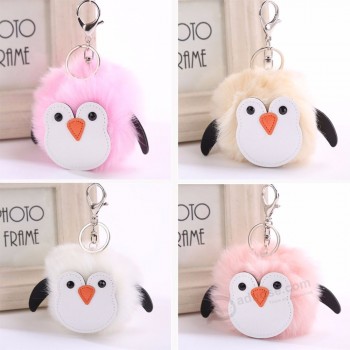 Pinguim bonito bola fofa chaveiros personalizados engraçado artificial coelho de pele animal chaveiro para mulheres meninas saco carro chaveiro dos desenhos animados