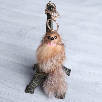 cute fluffy crown bowknot Fox ball personalised keyrings artificial Fox Fur charm keychain handbag keyring Car Key holder jewelry