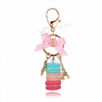 Cute Resin Macaron personalised keyrings Key Chains Lovely Macaron Bag Charm Keychain Chaveiro llaveros Gold Metal Keyring Jewelry