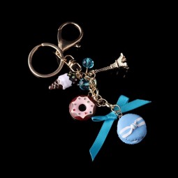 Hot Sell Cute Candy Beads Macaron Cake Novelty personalised keyrings Car Pendant Key Ring Women Bag Decoration Jewelry Gifts