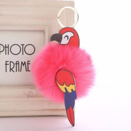 elegante pompón loro esponjoso llaveros personalizados conejo de imitación bola de piel animal pájaros llavero llavero pompones bolso monedero llavero colgante para coche