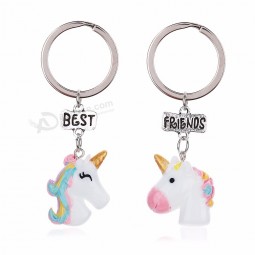 Mejores amigos arco iris unicornio colgante llaveros personalizados para niños amigos animal caballo llavero amistad joyería regalo