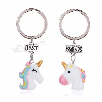 Melhores amigos arco-íris unicórnio pingente chaveiros personalizados para o miúdo amigos animal cavalo chaveiro amizade jóias presente