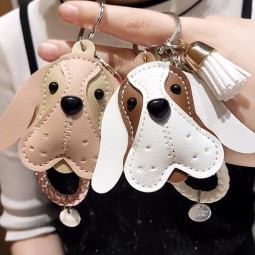 派手なかわいい犬動物パーソナライズされたキーリングPUレザー小物編組ロープ手作りキーリング車のキーリングバッグペンダントチャームキーチェ