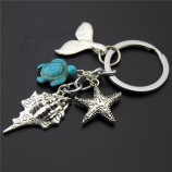 Wholesale personalised keyrings Fish Trinket Turtle Key Ring For Men Women Conch Mermaid Pendant Key chain Alloy Key Holder