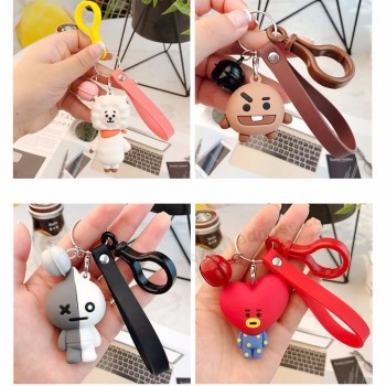 Wholesale Cute Cartoon Kpop Bts Keychain Car Key Holder Acrylic Bell Anime Key Chain Bag Pendant Bts Accessories Girl Gift