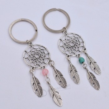 Neue Mode Geschenk rosa schwarzen Perlen Dreamcatcher Feder Windspiele Traumfänger Schlüsselanhänger Frauen Vintage indischen Stil personalisierte Schlüsselanhänger