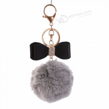 Hot bowknot fur pom keychain Genuine rex Rabbit Fur Ball personalised keyrings fur key ring Key Chain For Bag