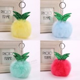 10 cm moda fruta piña colgante llaveros personalizados esponjoso imitación piel bola llaveros mujeres bolso monedero coche llavero cadenas
