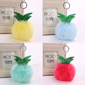 10cm Fashion Fruit Pineapple Pendant personalised keyrings Fluffy Faux Fur Ball Keyrings Women Bag Purse Car Keyring Chains