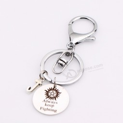 mode frauen männer schlüsselanhänger initialen schlüsselanhänger schmuck silber farbe immer kämpfen pentagramm anhänger inspirierend schlüsselbund
