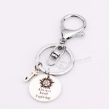 mode vrouwen mannen sleutelring initialen sleutelhanger sieraden zilveren kleur altijd blijven vechten pentagram hanger inspirerende sleutelhanger
