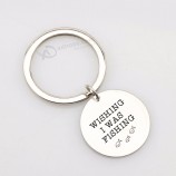 Fashion Hand Stamped Wishing I Was Fishing Letter Men Women personalized keychains Stainless Steel Creative Fish Print Keychain Friends Gifts
