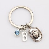 Die Accessoires der neuen Männer arbeiten Cowboyhutcharme keychain AZ Initialen birthstone Schlüsselhalter-Auto-personalisierte Schlüsselringe für Manngeschenkschmucksachen um