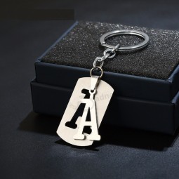 Customized 26 A-Z Initials Stainless Steel Keychain Dog Tag Alphabet keyring For Women Men Boyfriend Trendy Punk Gifts Jewelry