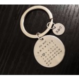 Personalized Calendar Keychain,Custom Initials Name Key Chain Calendar,Date Highlighted with Heart,Family Member Lovers Gifts