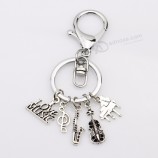 antiek zilver Ik hou van muziek piano saxofoon hanger muziekinstrumenten g-sleutel muziek charmes Auto gepersonaliseerde sleutelhangers Sleutelhangers sieraden