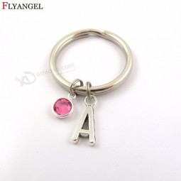 Wholeasle good quality Letters personalized keychains Car Birthstone Key Rings for Women Men Birthday Gifts Keychain