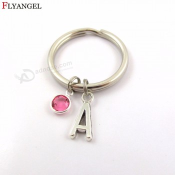 wholeasle gute Qualitätsbuchstaben personifizierten keychains Auto birthstone Schlüsselringe für Frauen Manngeburtstagsgeschenke keychain