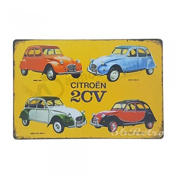 雪铁龙2CV，老式复古金属锡标志，墙壁装饰标志，20cm x 30cm