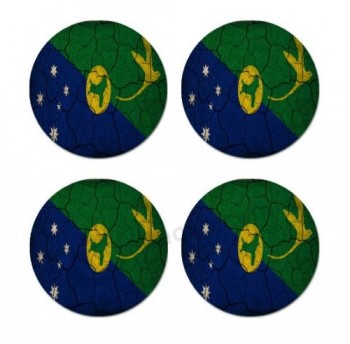 Christmas Island Flag Crackled Design Round Coasters - Set of 4