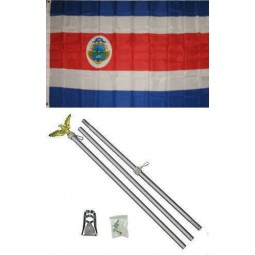 Conjunto de poste de aluminio con bandera de Costa Rica Conjunto de colores vivos y desvanecimiento UV El mejor encabezado de lienzo resistente a la decoración del jardín exterior 