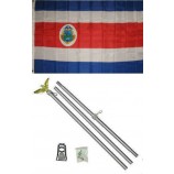 Costa Rica Flagge Aluminiumstange Kit Set lebendige Farbe und UV verblassen beste Garten outdor Dekor resistente Leinwand Header und Polyester Material Flagge