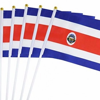 Costa Rica stick vlag, 5 PC hand held nationale vlaggen op stick 14 * 21cm