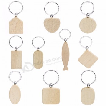 20pcs rectángulo redondo en blanco llavero de madera promoción de bricolaje llaveros de madera personalizados etiquetas clave regalos promocionales