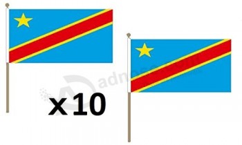 콩고 민주 공화국 국기 12 ''x 18 ''우드 스틱-콩고 플래그 30 x 45 cm-기둥이있는 배너 12x18