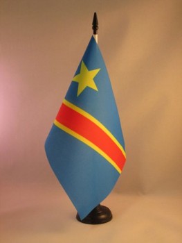 Democratische Republiek Congo tafelvlag 5 '' x 8 '' - Congolese bureau vlag 21 x 14 cm - zwarte plastic stok en voet
