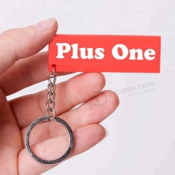 plus One crafts custom company logo silicone keychain rubber white red key ring