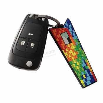 custom rainbow color mosaic PVC rubber keychain