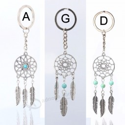 1PC fashion dream catcher Portachiavi anello tono argento piuma nappe ciondolo portachiavi portachiavi portachiavi per regalo