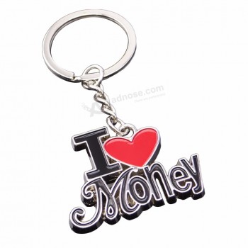 Ich liebe Geld Herz Legierung Brief Auto personalisierte Schlüsselanhänger Ring kreative Schlüsselbund Schlüsselanhänger Geschenk